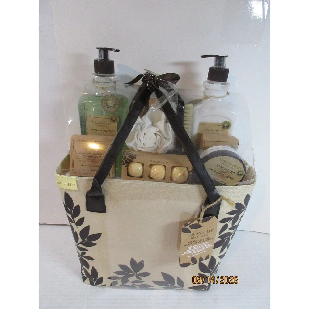 Tuscan Hills Vanilla Almond Body Care Collection 10pc Gift Set in Reusable Tote